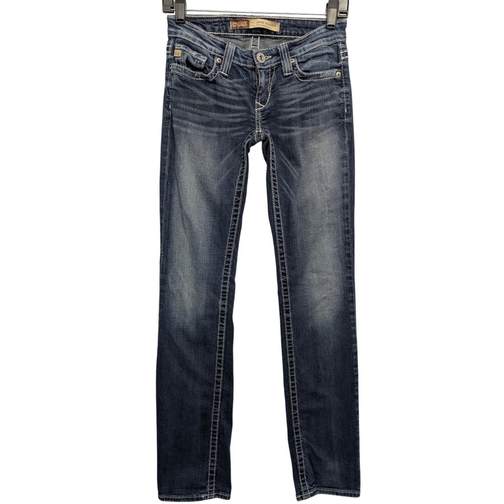 Big Star Sweet Straight Women 25L Blue Ultra Low Rise Contrast Stitch